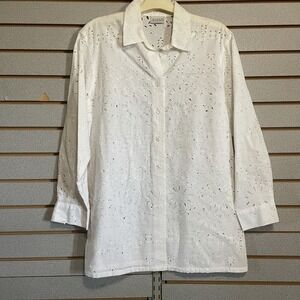 Koret Francisca White Long Sleeve Button Down Shirt Blouse Ladies‎ Large L